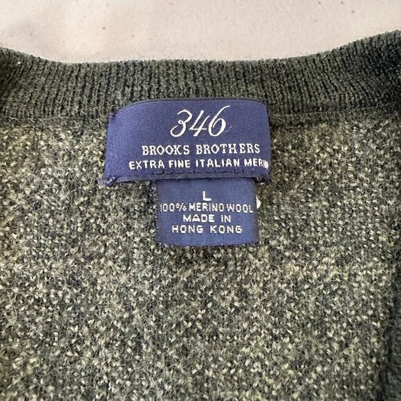 Vintage Brooks Brothers Sweater Vest Green Windowpane Fine Merino Wool Large - Picture 2 of 6